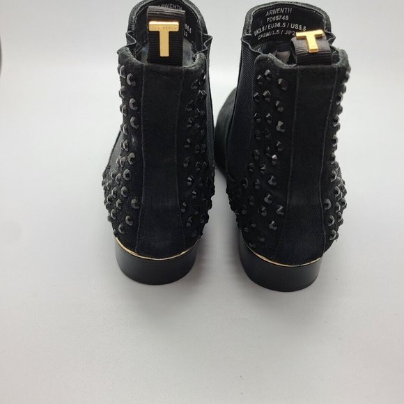 $240 Ted Baker Arwenth Black Suede Embellished Chelsea Ankle Boots, US Sz 6,5 - Picture 5 of 8